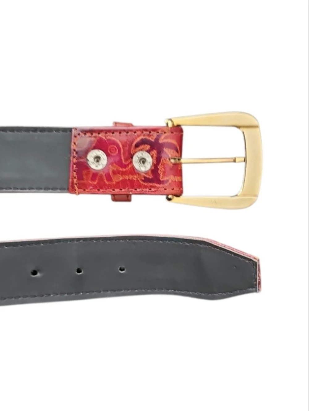 Elephant Print Genuine Leather Belt Small Boho Vintage India Artisan Unique Find